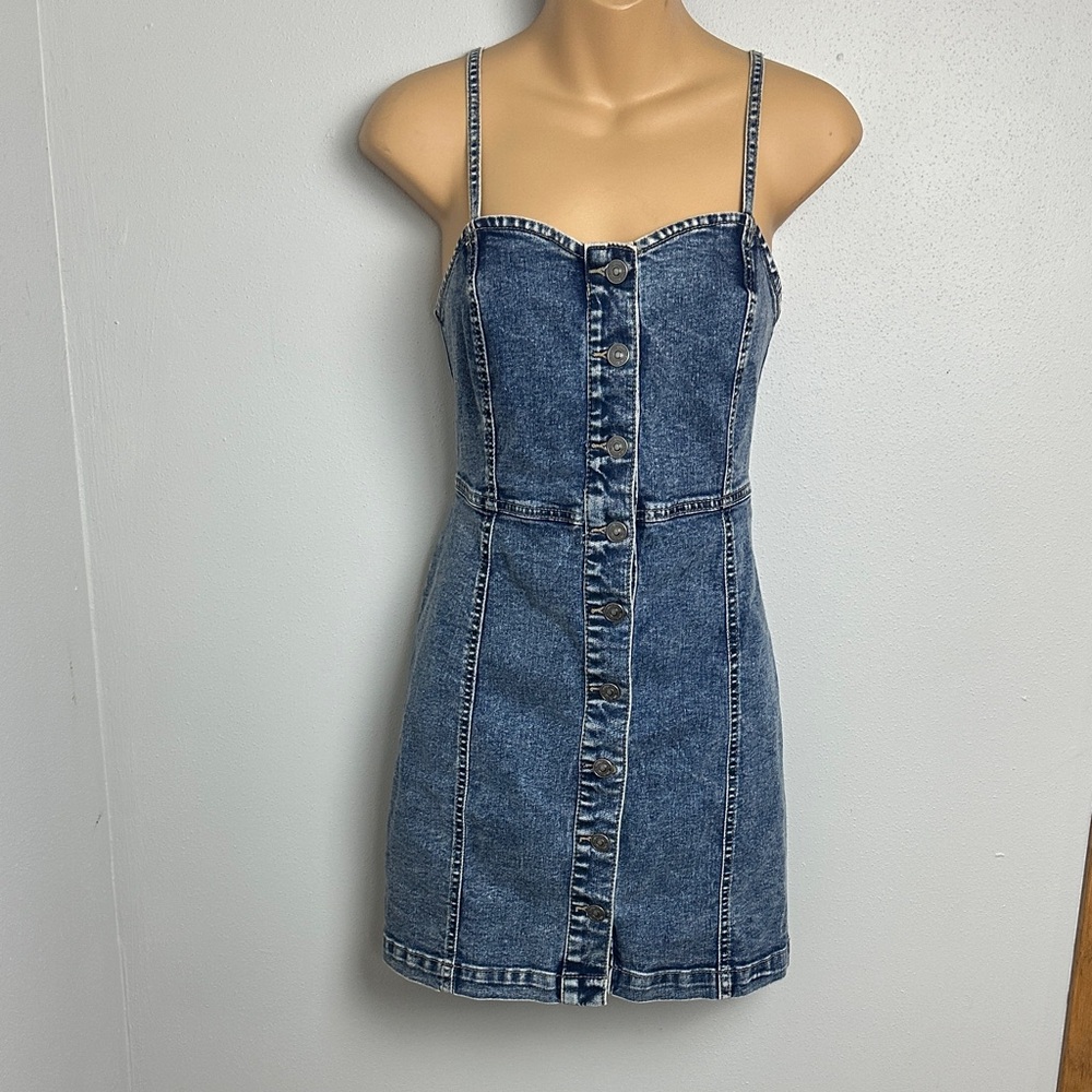 Rewash Denim Dress in Light Blue with Contrast Stitching